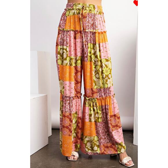 Easel Print Rayon Gauze Palazzo Pants - Plus Size 1X - 3X - Picture 2 of 5